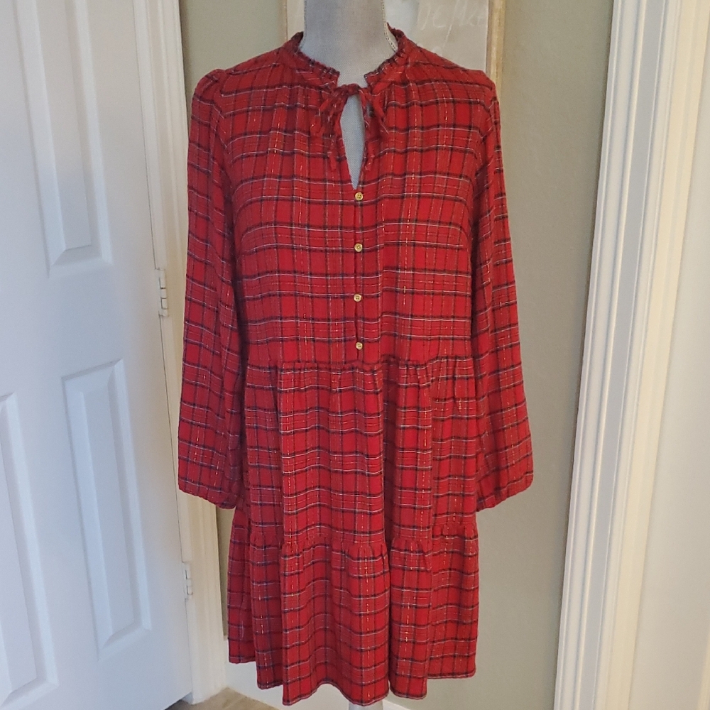 LOFT Plaid Tiered Dress